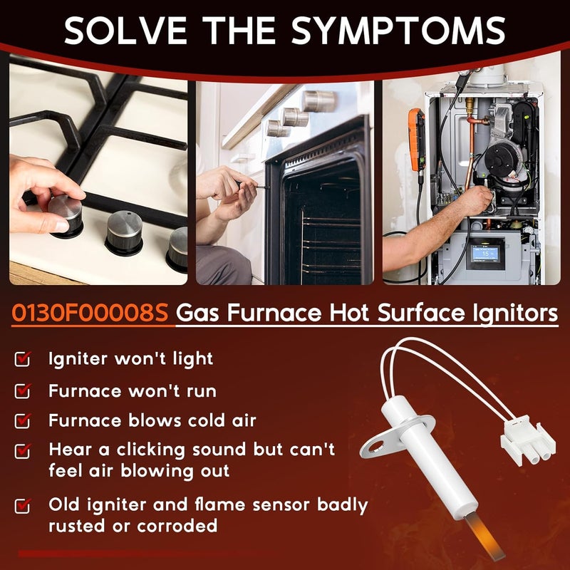 Replizo Upgraded 0130F00008S Furnace Ignitors Replacement for Goodman Hot Surface Ignitor, Round Silicon Nitride Hot Surface Igniters replace 0130f00008 0130f00008S1 789-707A1 SSN084KS with Plug - Image 4